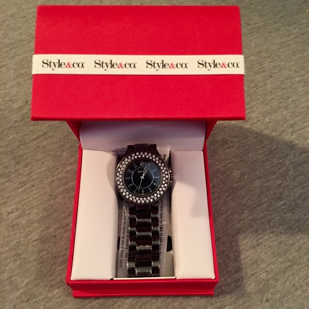 Style & Co• Gunmetal Black Watch w/ Swarovski Crystals